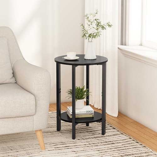 Vagusicc Side Table, Small End Table, Set of 2 Half Round Side Table for Living Room, 2 Tier Couch Side Tables, Small Round Coffee Table, Thin Accent Sofa Table Narrow Entryway Table, Black - color: Black