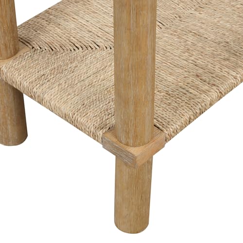 Nathan James Beacon Wooden Sofa Console Table with Drawers, Bohemian Entryway Table, Hallway Table with Seagrass Shelf, Light Brown - color: Beacon Light Brown/Seagrass, size: Set of 1