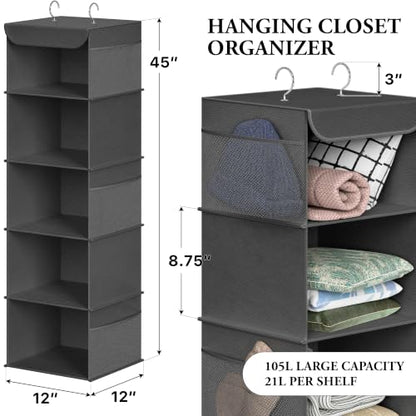 Simple Houseware 5 Shelf Hanging Closet Organizer, Dark Gray - color: Dark Gray, size: 5 Shelf