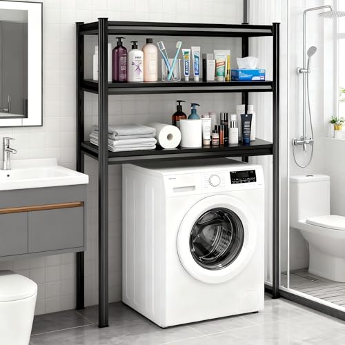 Height-Adjustable Bathroom & Laundry Storage Shelf, 3-Tier Metal Organizer Rack for Washer Dryer, Sturdy Shelving Unit for Bathroom Essentials, 63 x 45.3 x 19.7 Inches - size: 63"Hx 45.3"W x19.7"D