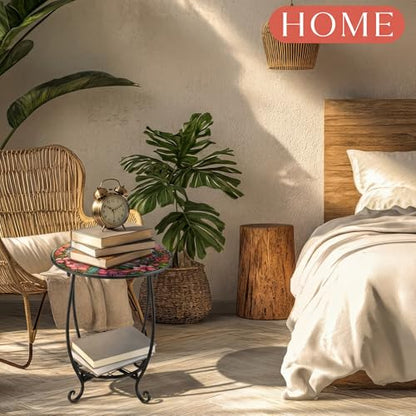 Cinnvoice Outdoor Side Table Round Small Mosaic Patio Accent Indoor End Plant Coffee Tea Table for Yard Patio Porch Garden Living Room, Bedroom(Hummingbird Style,16 Inch) - size: 16 Inch, style: Hummingbird Style