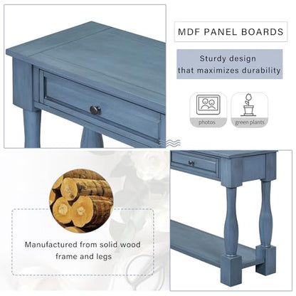Merax Console Table with 3 Storage Drawers and Bottom Shelf, Entryway Table for Living Room, Easy Assembly, Navy
