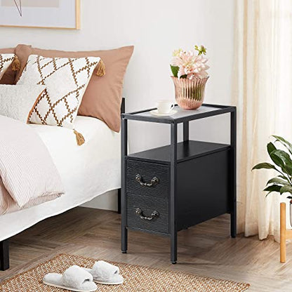 VECELO End Tables, 24" Height Narrow Nightstands, Modern Tall Night Stand with Drawers and Shelf for Living Room, Bedroom,Tempered Glass - color: Classic Black, size: Set of 2
