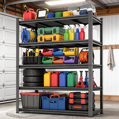 Garage Shelving, Heavy Duty Storage Shelves, Adjustable Boltless Units | Metal Shelving with Double Layer Posts, Industrial Steel Shelving for Garage Basement Warehouse Kitchen, Black, 63H*45W*16D - size: 45W*63H*16D-5T