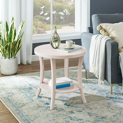 Roundhill Furniture Perth Contemporary Round End Table with Shelf - color: Pink