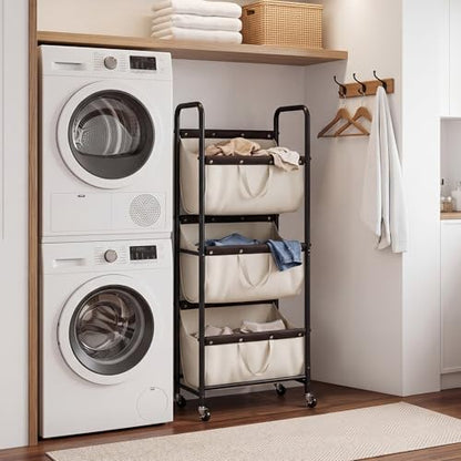 GRANNY SAYS 3 Tiered Laundry Sorter, Narrow Hamper Cart with Wheels, Beige - color: Beige
