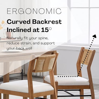 BESTANO Modern Armless Dining Chairs with Rope Woven Back Set of 2, Beige Linen Fabric Upholstered Kitchen & Dining Room Chairs, Mid-Century Classic Farmhouse Wooden Side Chair - color: Beige, size: 2 Chairs
