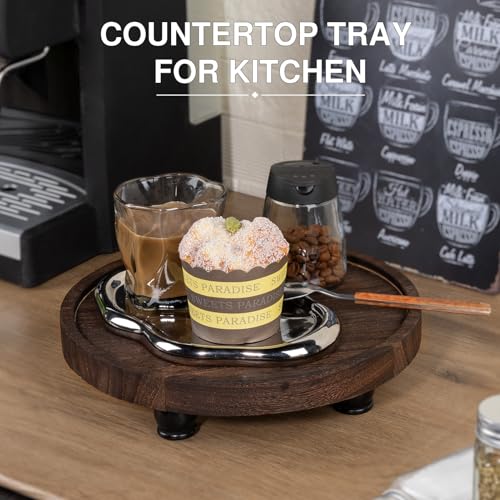 Tikea Round Wood Riser, Farmhouse Riser for Decor, Rustic Display Tray 10in | Pedestal Stand for Kitchen & Bathroom Counter Decor, Wood Riser for Plants and Soap Dispensers - Boho Home Decor, Brown