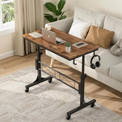Small Portable Rolling Standing Desk - 32 Inch Adjustable Height Mobile Stand Up Desks with Wheels for Treadmill Walking Pad, Teacher Podium for Classroom, Couch Sofa Side Laptop Table, Rustic Brown - color: Brown