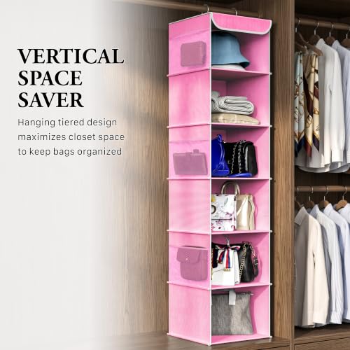 Simple Houseware 6 Shelf Hanging Closet Organizer, Pink - color: Pink, size: 6 Shelf