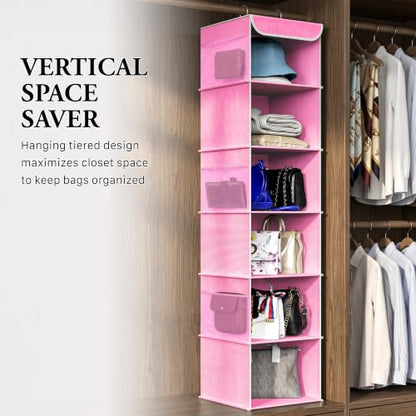 Simple Houseware 6 Shelf Hanging Closet Organizer, Pink - color: Pink, size: 6 Shelf