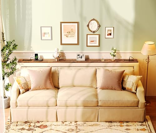 SUPERJARE 86.6 inch Narrow Console Table with Outlet, Sofa Tables, Behind Couch Table, Long Entryway Tables with Charging Station, for Living Room, Rustic Brown - color: Rustic Brown, size: 5.9''D x 86.6''W x 29.7''H