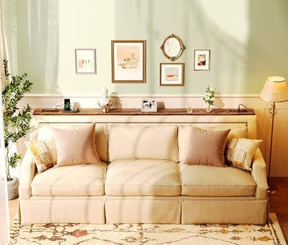 SUPERJARE 86.6 inch Narrow Console Table with Outlet, Sofa Tables, Behind Couch Table, Long Entryway Tables with Charging Station, for Living Room, Rustic Brown - color: Rustic Brown, size: 5.9''D x 86.6''W x 29.7''H