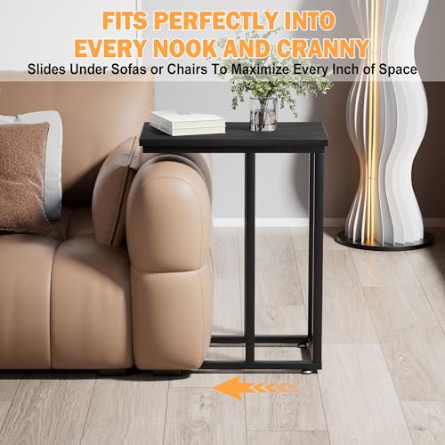 VECELO Universal C-Shaped Side Table, Multi-Functional Snack & TV Tray for Living Room, Bedroom, Black (1 Set) - color: Black, size: 1 Set