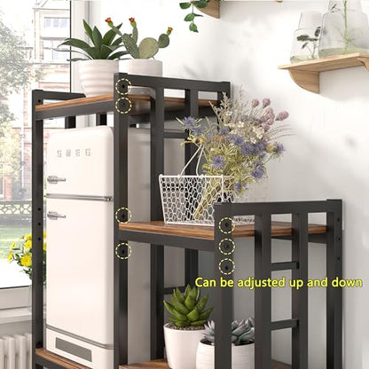 YCHF 6-Tier Kitchen Bakers Rack, Utility Storage Shelf, Mini Fridge & Microwave Oven Stand Table, Coffee Bar, Adjustable Shelves Freestadning for Kitchen Home Office - color: Rust Brown