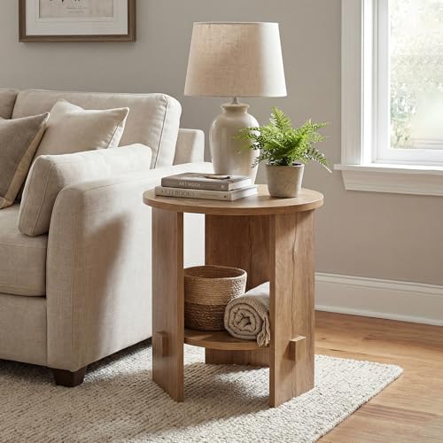 Round End Table with 2-Tier Storage Set of 2, 15.5” Small Side Table for Living Room, Modern Nightstand with Open Shelf, Compact Accent Table for Bedroom, Sofa Side, (Natural) - color: Natural