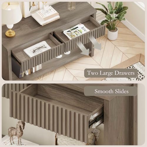 BON AUGURE Console Table with Storage, 47In Entryway Table with Drawers, Grey Couch Tables Behind Sofa, Narrow Sofa Tables with 2-Tier Shelf for Living Room, Hallway, Front Door, Greige Oak - color: Greige Oak