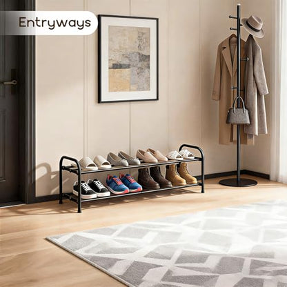 2-Tier Expandable Shoe Rack, Adjustable Shoe Shelf Storage Organizer Durable Metal Free Standing Shoe Rack for Entryway Closet Doorway (Black) - size: 2 Tier