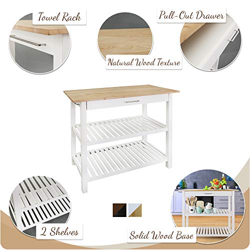 Casual Home Kitchen Island with Solid American Hardwood Top, Walnut&black - color: Walnut&black