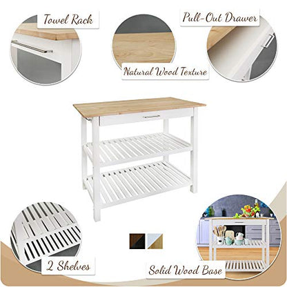 Casual Home Kitchen Island with Solid American Hardwood Top, Walnut&black - color: Walnut&black