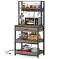 LITTLE TREE Kitchen Baker’s Rack with Power Outlets, Freestanding 5-Tier Microwave Stand with Drawers & Sliding Shelves, Coffee Bar with 6 Hooks for Dining Room Living Room, Grey & Black - color: Grey Black