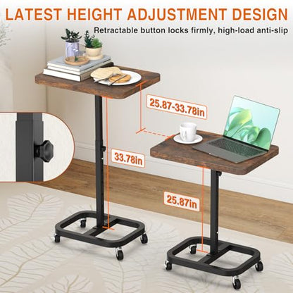Adjustable Height Mobile TV Tray Table with Wheels, Portable Rolling Desk, and Laptop Table for Eating on Couch or Sofa, Featuring Upgraded Alloy Steel Support and a Sturdy Quadrilateral Base