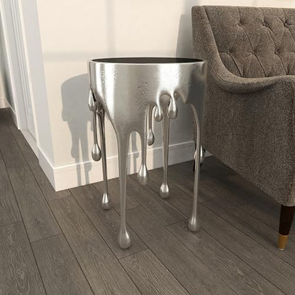 Deco 79 Aluminum Metal Side End Accent Table Drip End Table with Melting Design and Shaded Glass Top, Side Table 16" x 16" x 25", Silver - color: Silver