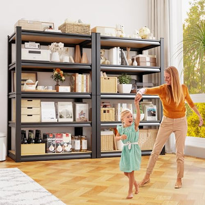 71.2" H Garage Shelving 5T Storage Shelves, Metal Adjustable Shelving Unit, Utility Garage Organizer Shelf for Basement, Pantry, Kitchen, Warehouse, 46" Wx18 Dx71.2 H, Black - size: 5-Wood-17.7"Dx45.6"Wx71.2"H