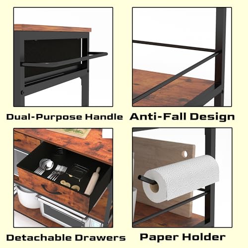 Kitchen Island with Storage,Rolling Kitchen Island Cart with Power Outlet,Industrial Kitchen Island on Wheels,Kitchen Cart for Home