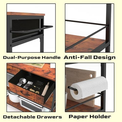 Kitchen Island with Storage,Rolling Kitchen Island Cart with Power Outlet,Industrial Kitchen Island on Wheels,Kitchen Cart for Home