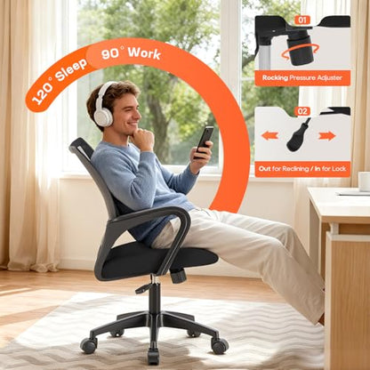 BestOffice Ergonomic Office Chair | Mid-Back Swivel Desk Chair | Dark Black | with Lumbar Support, Adjustable Height & Breathable Backrest | Sponge Seat & Rolling Wheels | for Home, Office | Pack of 1 - color: Dark Black, style: pack of 1