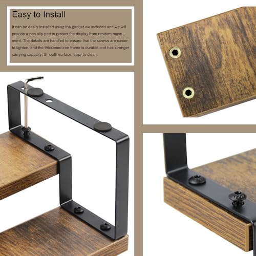 BYCY Wooden Display Risers, 2-Tier Display Stand for Home Decor and Organize, Tiered Countertop Display Shelf for Figures , Makeup,Cupcake , Condiment and Dolls Collection (2 Tier-2.2in)