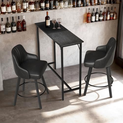 VINGLI 43 Inch Bar Table, Rectangular Counter Height Home Pub Table, Black | High Top, Multi-Scene Use for Kitchen Dining Living Room Sofa Entryway, Wooden Tabletop & Metal Base, Easy to Install - color: Black, size: 43"L