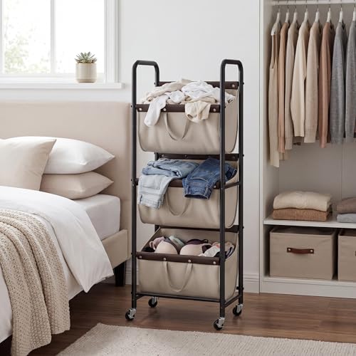 GRANNY SAYS 3 Tiered Laundry Sorter, Narrow Hamper Cart with Wheels, Sand - color: Light Khaki
