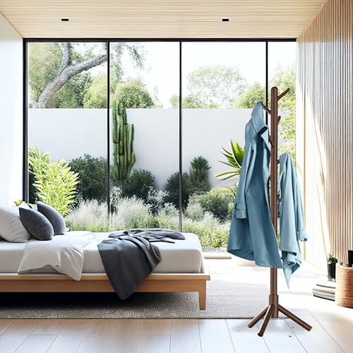Simple Houseware Wooden Coat Rack Stand, Hall Tree with 9 Hooks, Walnut | Adjustable Tree Rack for Entryway, Hallway, Bedroom, Office - color: Walnut, style: Modern