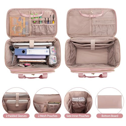 Rolling Teacher Bag with Wheels, Teacher Tote Bag Fits 15.6" Laptop - color: Pink