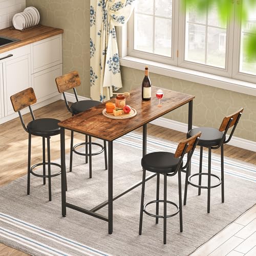 HOOBRO Bar Table, Rectangular Pub Table, 47.2” Counter Height Bar Table, Industrial Bar Height Table, Dining Table for Kitchen, Living Room, Easy to Assemble, Rustic Brown BF50BT01