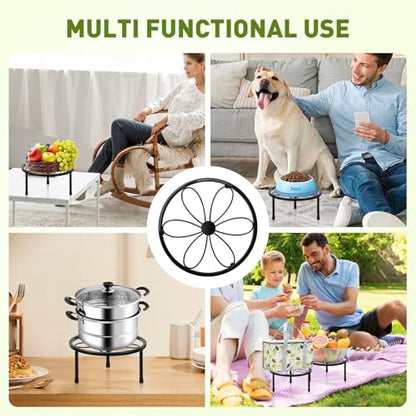 ESRICH 2 Pack 7.8" Metal Plant Stand Indoor , Black Plant Stands Outdoor, Rustproof Round Heavy Duty Flower Pot Stand, Potted Plant Holder for Garden Home