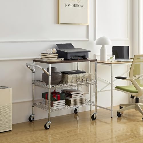 Rolling Kitchen Carts on Wheels With Storage,650Lbs Heavy Duty Metal Cart with Wheels,3 Tier Rolling Cart with Wooden Top,NSF Utility Cart with Handle for Food Cart Serving Carts,30.3"L*31.9"H*18.1"W - size: 35.4"L*18.1"W*31.9"H with Adjustable Shelves