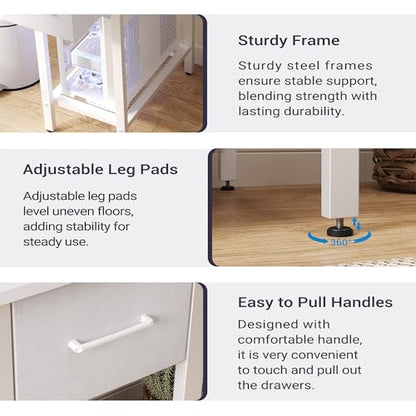 Furnify 42 Inch Computer Desk with Fabric Drawers & USB Power Outlet, White | Built-In USB Charging Station, Study Writing Table with Monitor Stand, Multifunctional Workstation for Bedroom Studyroom - color: White