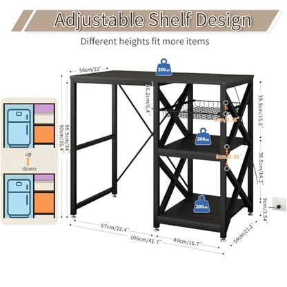METYERRY Kitchen Bakers Rack with Power Outlet,Mini Fridge Cabinet with Mesh Basket, Mini Fridge and Microwave Table with Storage for Office,Kitchen,Living Room,Coffee Bar,Patio, Black - color: Black