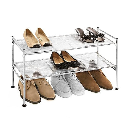 Seville Classics 2-Tier Iron Mesh Utility Shoe Rack, Chrome - color: Silver Mesh, size: 2-Tier