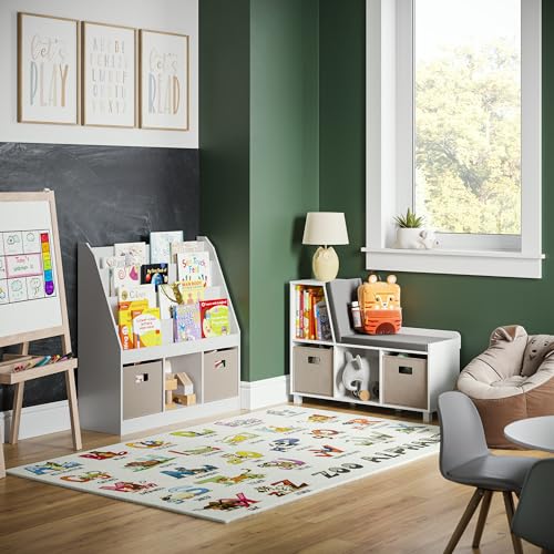 RiverRidge Folding Storage Bins - 2-pack of 10in Tall Taupe Cubes | Fabric Bins, Set of 2 Storage Cubes, Cut-out Handles, Playroom Closet Organizer, Collapsible Cubby with Bottom Board Insert - color: 2 Taupe 10in H Bins
