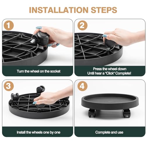 2 Pack Plant Caddy with Wheels, 12.6 inch Rolling Plant Stands | Round Wheeled Coaster Plant Stand Dolly 360° Wheels for Outdoor Indoor Heavy Planter, Plant Cart Load Capacity 180 lbs