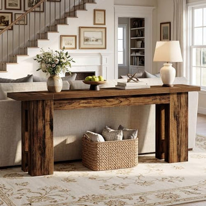 Tribesigns 86.6 Inch Extra Long Console Table, Rustic Narrow Farmhouse Sofa Table Behind Couch, Wooden Entryway Table for Living Room Hallway Foyer Entrance