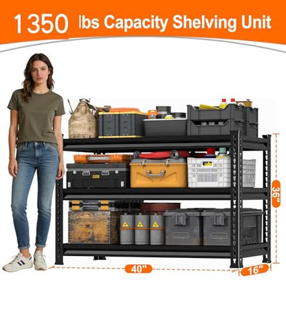 Utility Storage Garage Shelving - 40'' Wide 1350 Lbs Heavy Duty 3 Tier Metal Shelves Adjustable - Freestanding Rack Units for Basement Kitchen Pantry - Black 40" W x 16" D x 36" H - size: 40"Wx16"D-3T-BK