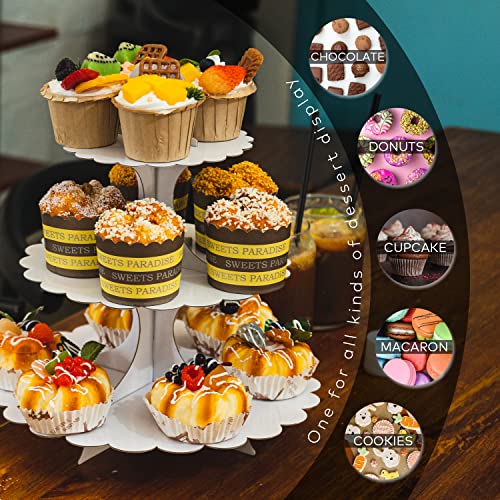 3-Tier White Cupcake Stand 2-Pack, Premium Dessert Display Tower, Heart Handle Design, Easy 60-Second Assembly, Wedding Birthday Baby Shower Party Decoration - color: White 2 Pack
