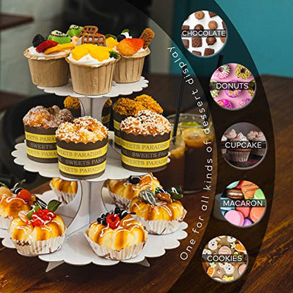 3-Tier White Cupcake Stand 2-Pack, Premium Dessert Display Tower, Heart Handle Design, Easy 60-Second Assembly, Wedding Birthday Baby Shower Party Decoration - color: White 2 Pack