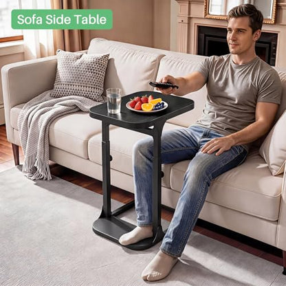 Kitstorack Height Adjustable End Table, Small Side Table for Couch, Sofa Table with Metal Frame for Living Room, Bedroom, Bedside C Shaped Table,Black - color: Black