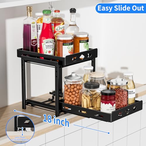 BOIVSHI Pull Out Spice Racks for Inside Cabinets, 2-Tier Cabinet Spice Rack, Height Adjustable Spice Rack Organizer for Cabinet, Kitchen Vertical Spice Rack (9.7''Wx10.8''Dx9.2''H, Metal Black) - size: 9.7''Wx10.8''Dx9.2''H,2 Tier